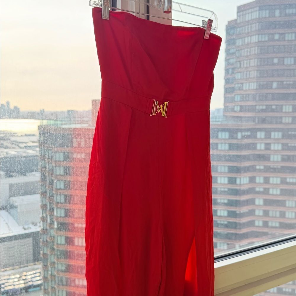 Meshki Red Strapless High-Slit Jumpsuit - Picture 3 of 6